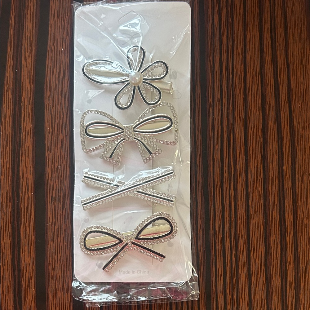 Silver Bow and Flower Hair Clips